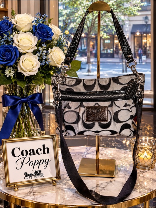 Coach Handbags - Coach Poppy Signature Canvas Crossbody in Black & Cream